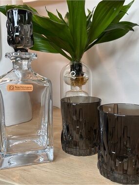 Nachtmann Shu Fa Whiskey Set Smoke Decanter + 2 Glasses Bavarian Crystal Barware